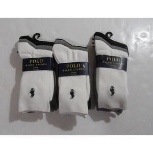 Polo Ralph Lauren Womens Trouser Socks Three 3 Packs (9 Pair) Black Grey White